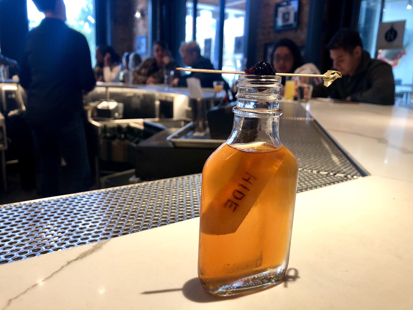 The cocktails are the best part of Hide’s menu. The old fashioned ($11) comes prepared in a jar. A fortune cookie-like paper floats in the cocktail, reading “Hide” in case you forget where you’re drinking.