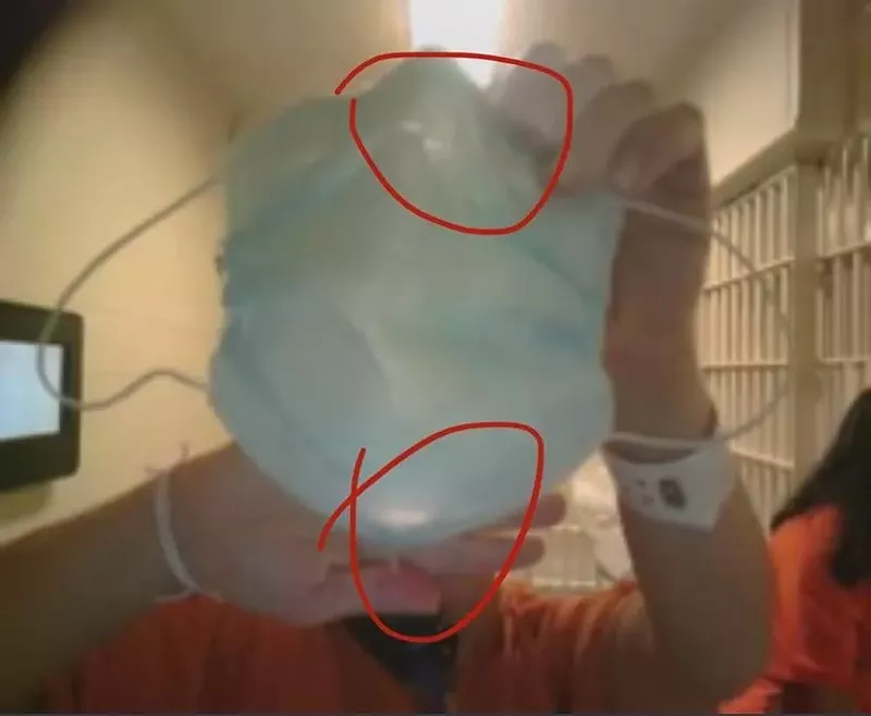 Image: Denton County Jail inmates must reuse masks, many of which have holes, according to activist Jessica Luther Rummel.