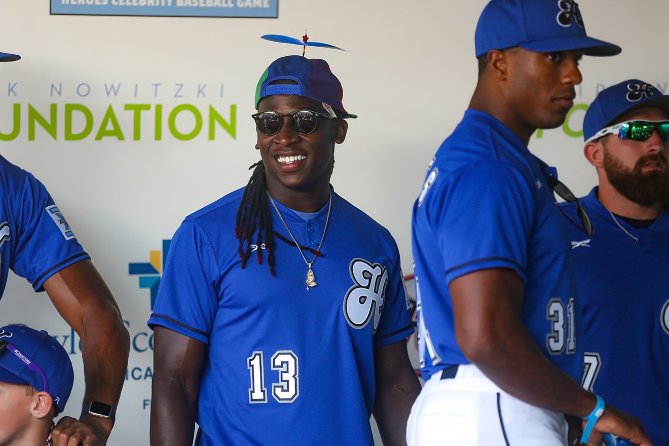 Lucky Whitehead (wearing lucky number 13) attended Dirk Nowitzki's charity baseball game earlier this year.