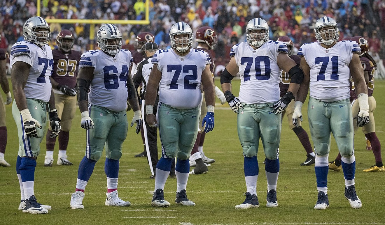 Zack Martin (second from right) with Cowboys teammates Tyron Smith, Johnathan Cooper, Travis Frederick and La'el Collins in 2017.