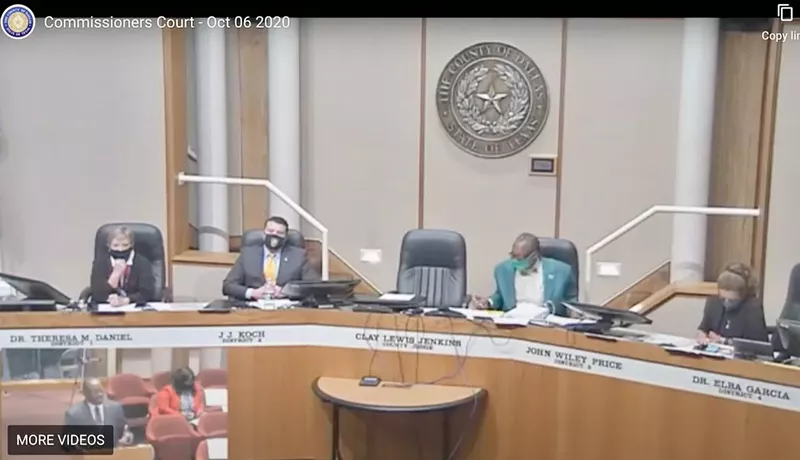 Image: A screenshot of the Dallas County Commissioners Court discussing election details with Robert Heard this past Tuesday.