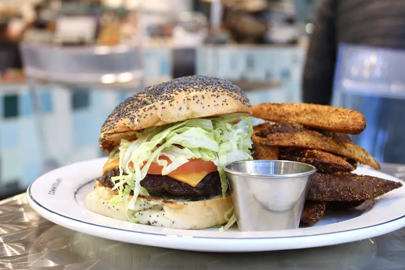Image: The cheeseburger at the Commissary, $10 at lunch, is made with beef that was dry-aged downstairs.