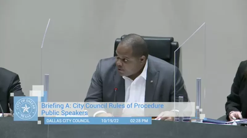 Image: Mayor Eric Johnson has some discretion when it comes to removing disruptive speakers.