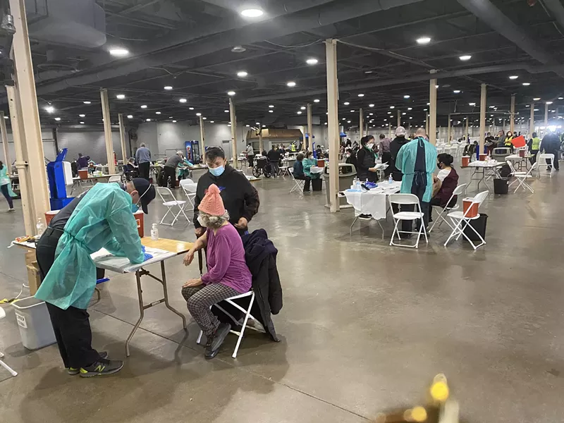Image: The inside of the Fair Park vaccination hub on Saturday, Jan. 16.
