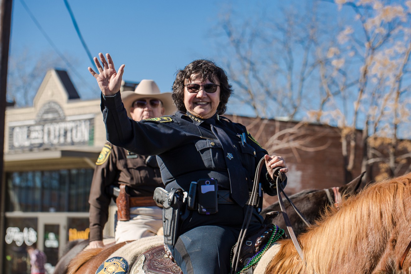 Dallas County Sheriff Lupe Valdez rode in Oak Cliff's 2016 Mardi Gras parade.