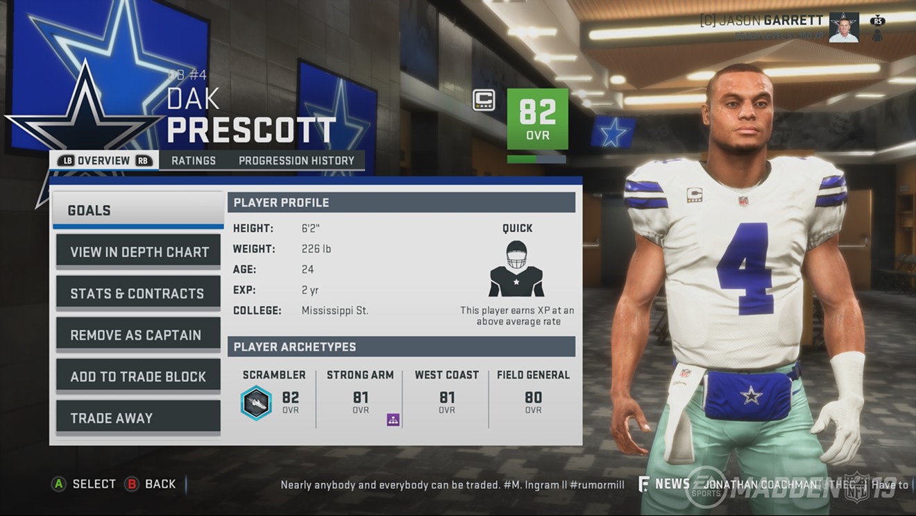 A screen from Madden NFL 19