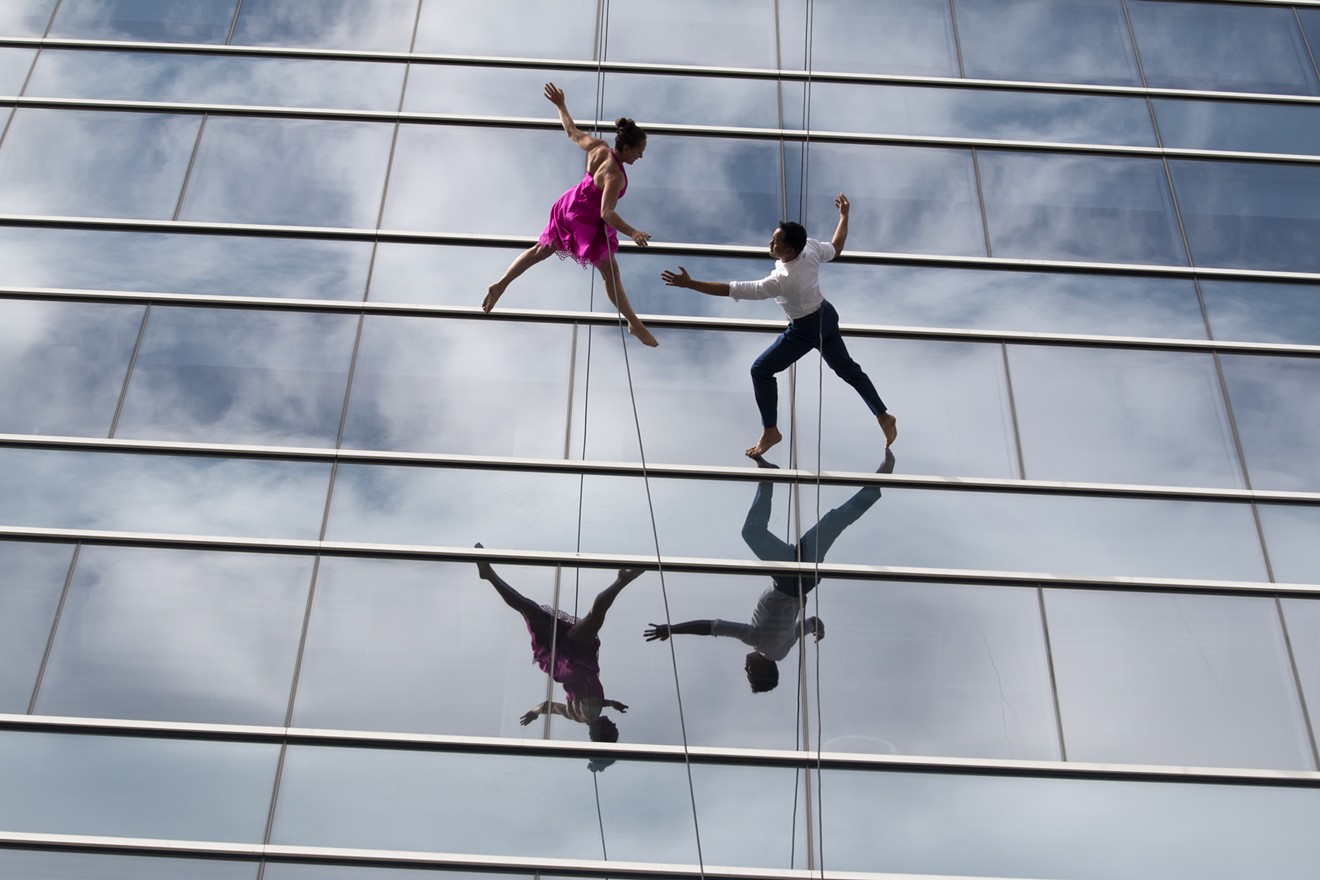 The new Imax film America's Musical Journey includes a scene of Bandaloop dancers at the Hall Arts building in the Dallas Arts District.