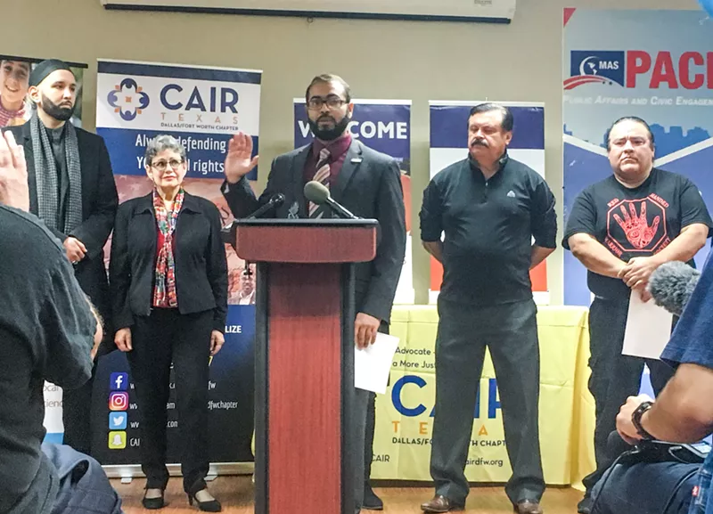 Image: Dallas area refugee organizations spoke against Texas Gov. Greg Abbott's refugee ban on Friday.