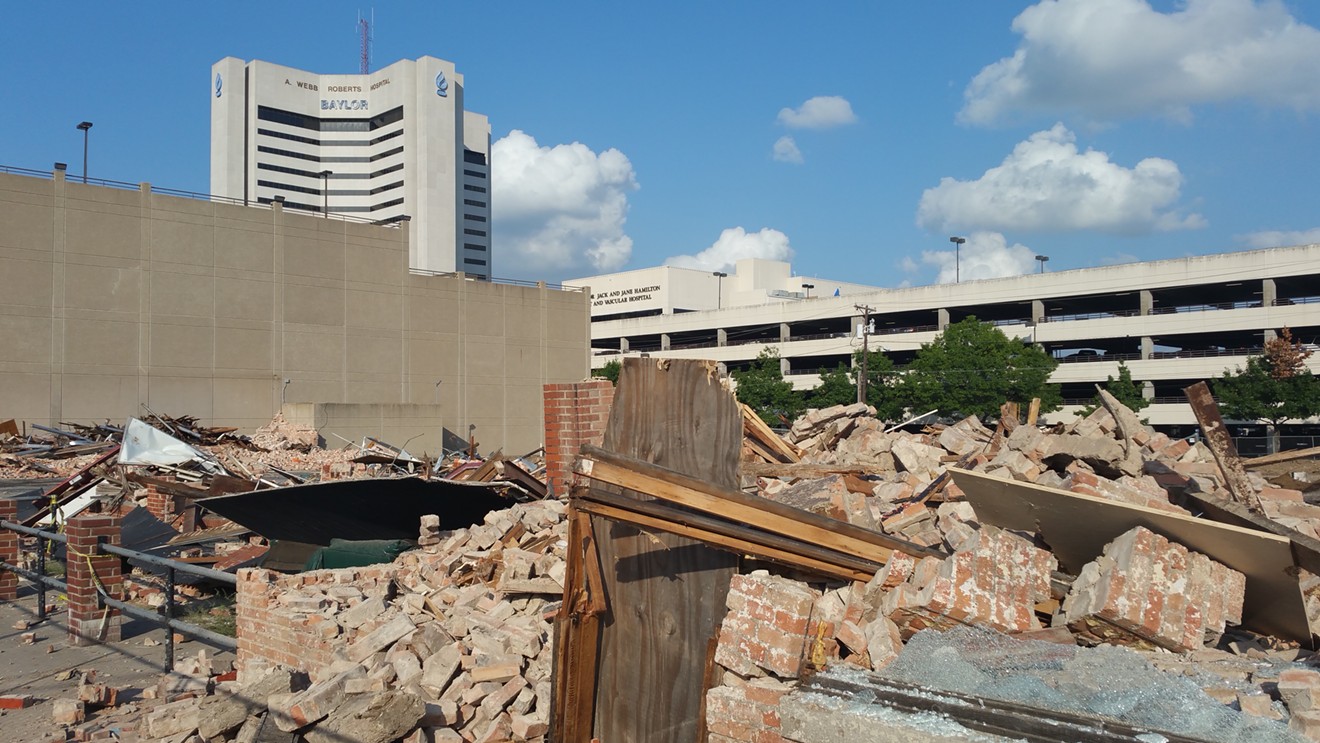 Preservation Dallas and the Landmark Commission tried to have the Elbow Room site designated a historic landmark. But yesterday, the building became a pile of rubble.