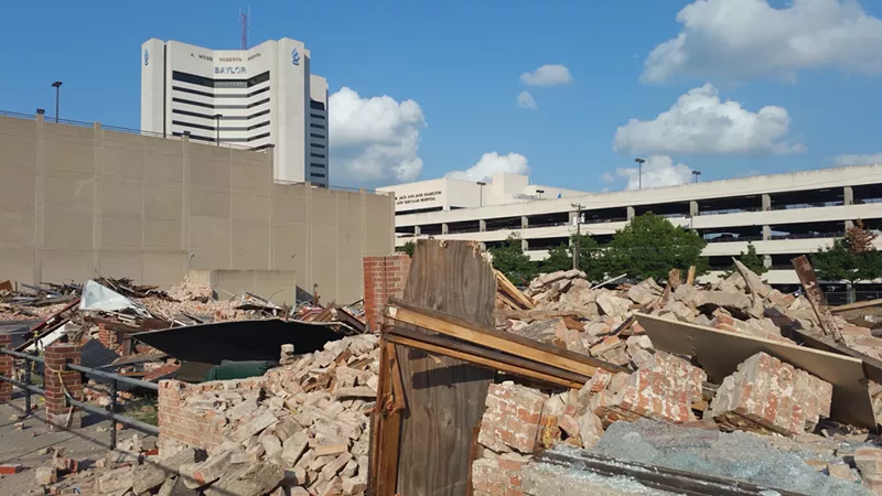 Image: Preservation Dallas and the Landmark Commission tried to have the Elbow Room site designated a historic landmark. But yesterday, the building became a pile of rubble.