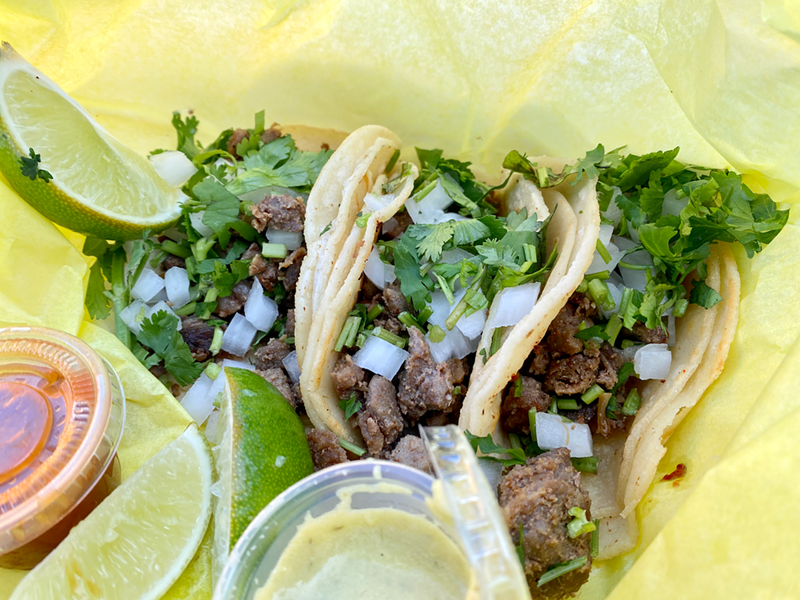Image: Deep Ellum Tacos has chapuline tacos, but we went with beef.