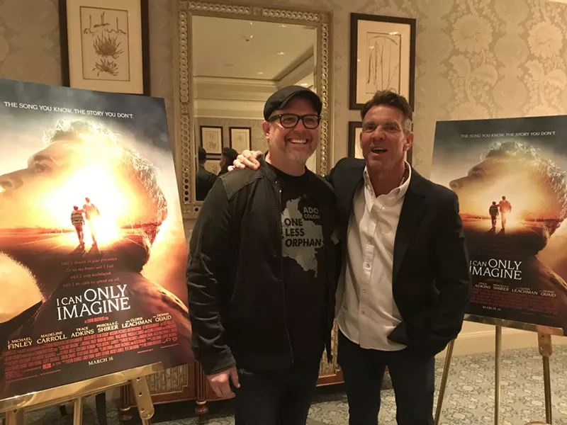 Image: Dennis Quaid plays Arthur Millard, the abusive father of Bart Millard (left) in I Can Only Imagine.