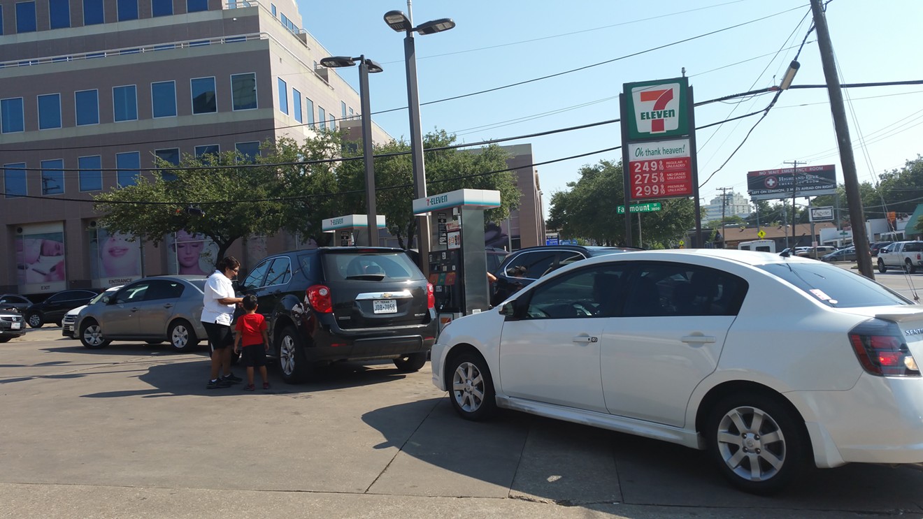 Lines stretch onto Oak Lawn Avenue at a 7-Eleven during the Hurricane Harvey gas shortage.