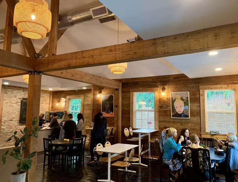 Image: The interior at the new Vegan Food House, inside a Craftsman-style home near Bishop Arts District