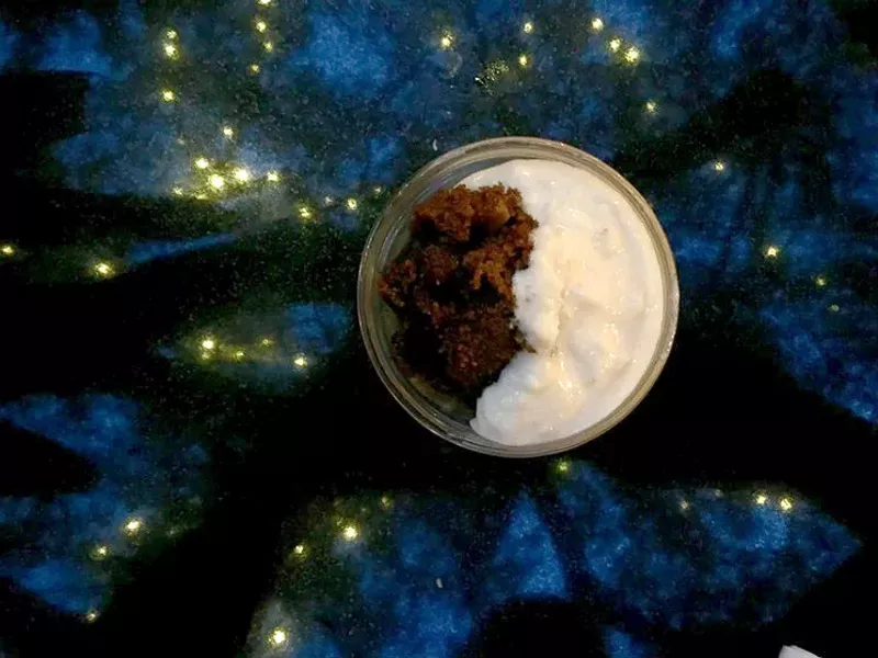 Image: Dessert of vanilla sweet rice and halvah is "like vanilla ice cream with a brownie."