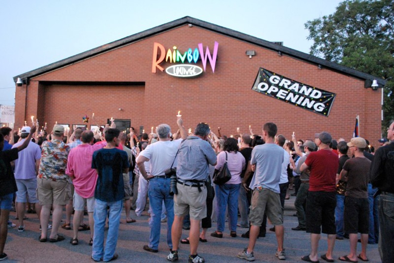 A candlelight vigil took place outside the Rainbow Lounge in 2009 after a destructive raid by the Texas Alcoholic Beverage Commission and Fort Worth Police.