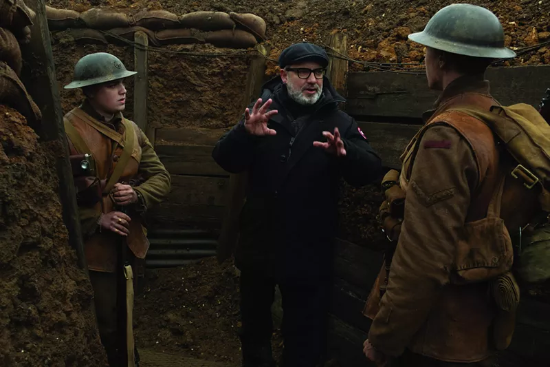 Image: Dean-Charles Chapman, director Sam Mendes and George MacKay on the set of Mendes' new epic, 1917.