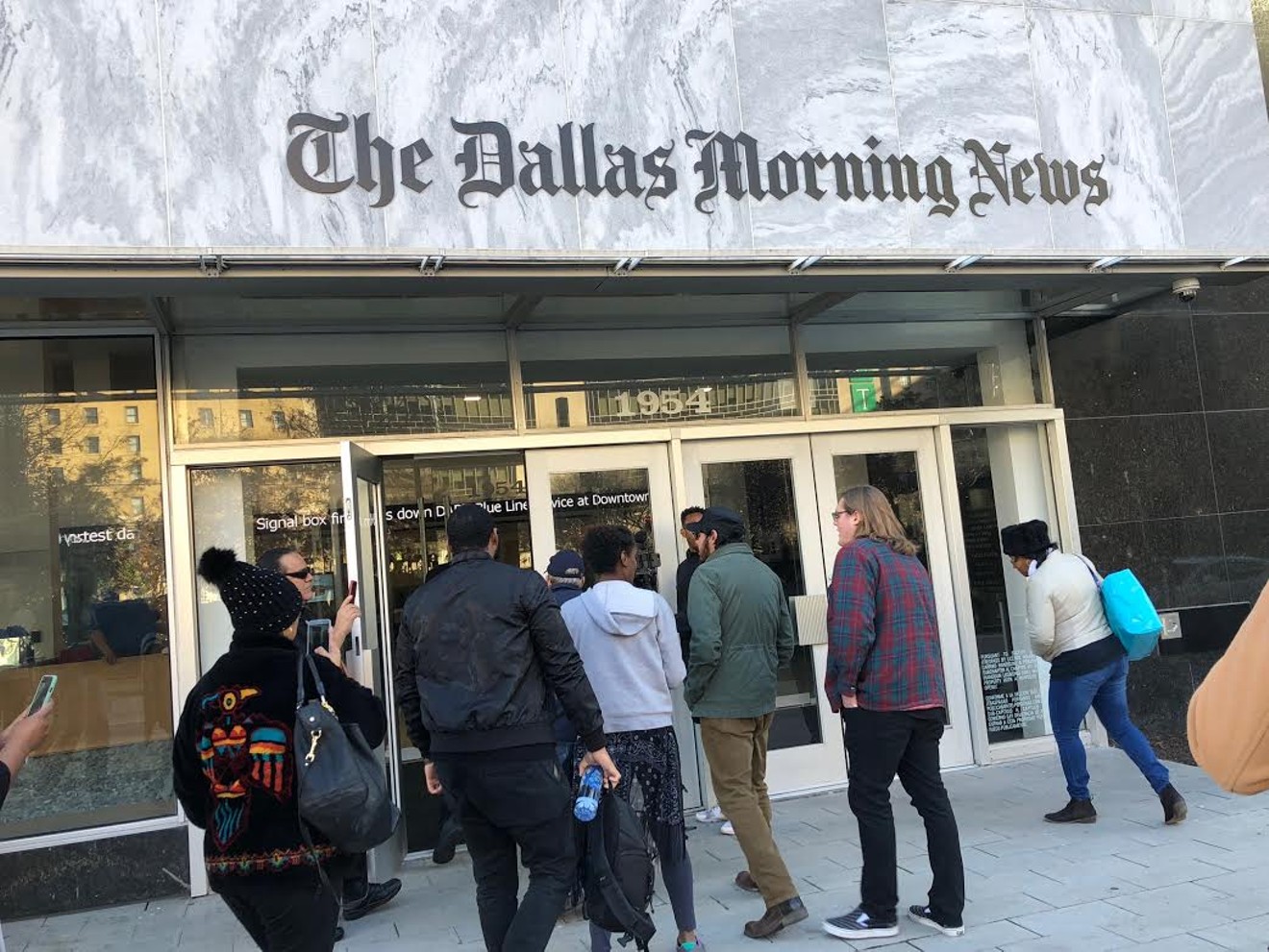 Protesters in front of The Dallas Morning News in December