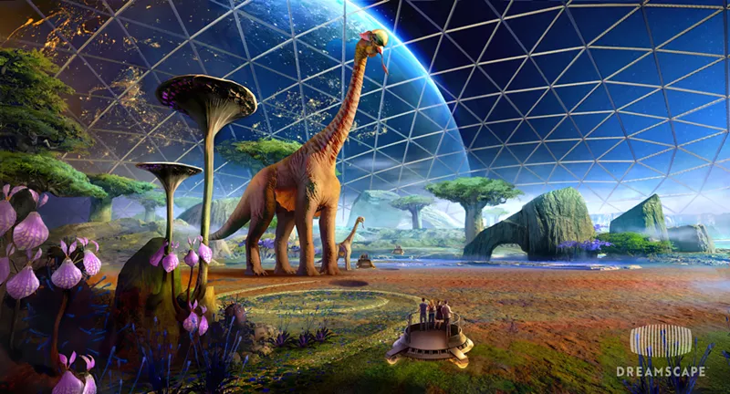 Image: Visitors to Dreamscape's Alien Zoo experience can see and interact with endangered creatures from across the galaxy in an immersive, virtual environment including some that might try to eat them.