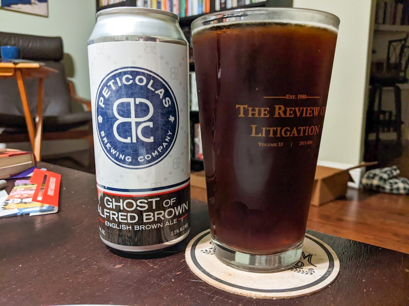 Ghost of Alfred Brown, poured into a law school pint glass to honor former attorney and brewery owner Michael Peticolas.
