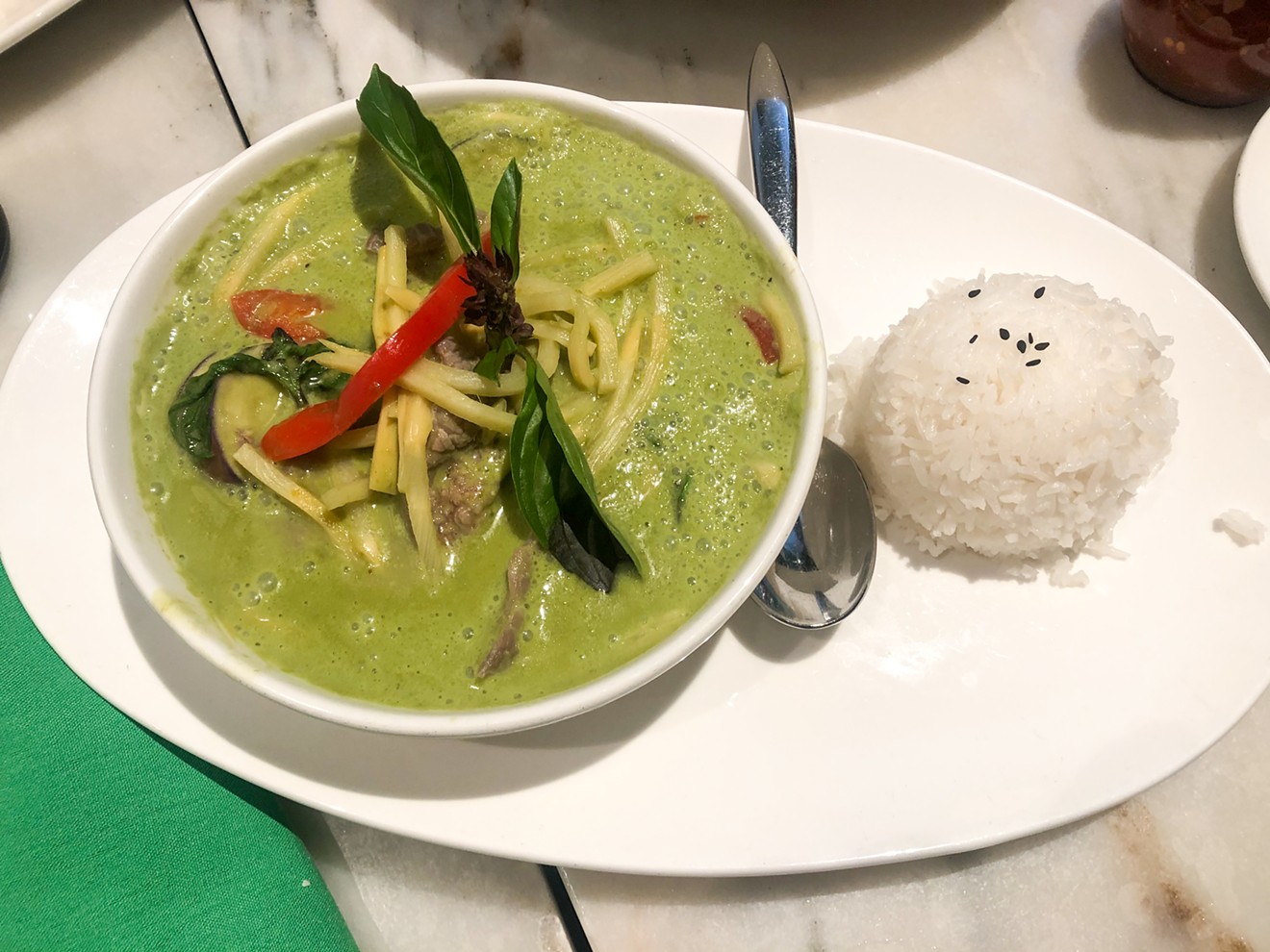The green curry with beef at Asian Mint, served with jasmine rice