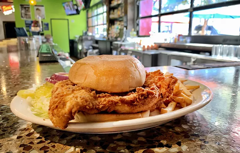 Image: The fried chicken sandwich with fries at Matt's Rancho Martinez in East Dalllas ($8.50)