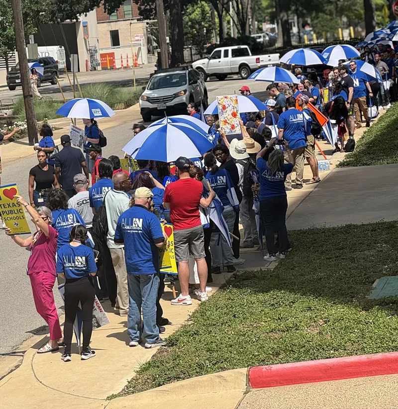 Image: Over 200 protestors gathered outside Sen. Ted Cruz's Dallas office to protest recent actions that negatively impact education.