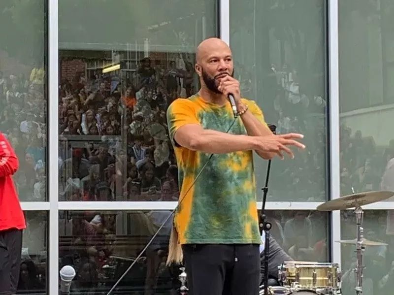 Image: Rapper Common paid a visit to Booker T. Washington High School in Dallas to motivate the students.