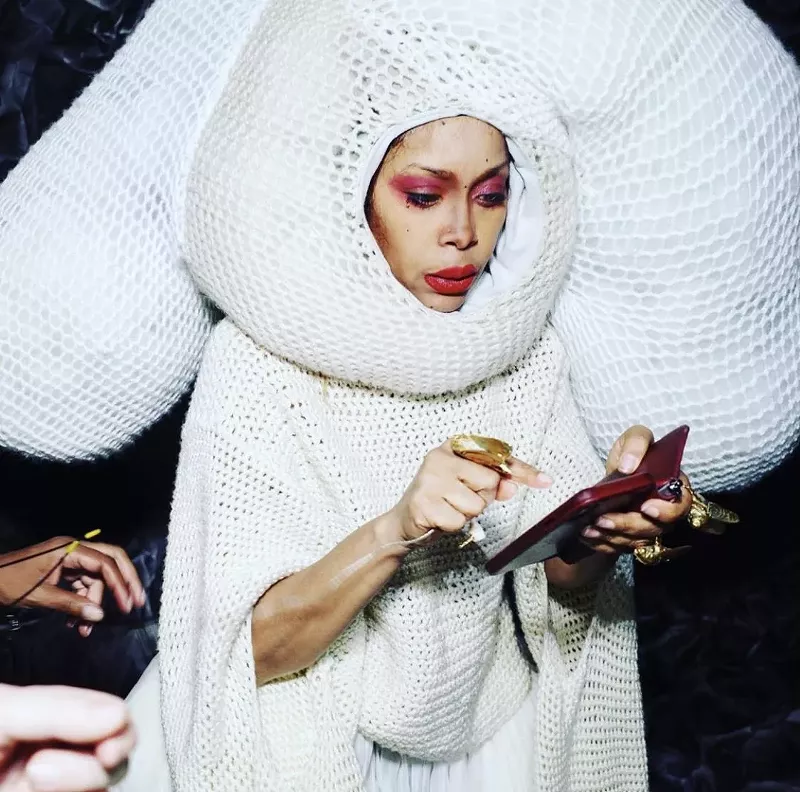 Image: Erykah Badu wearing a creation by budding designer Myah Hasbany in 2021. Bold, unique fashion statements have long been one of Badu's trademarks..