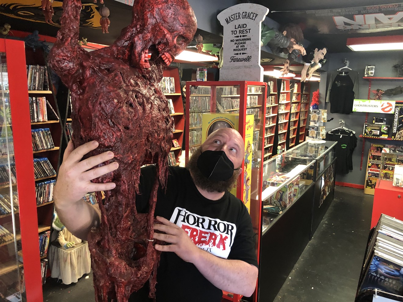 Eric Dallof, the owner of the Horror Freak collectible store in Bedford's Retro Plaza, has the first shop in DFW dedicated to grisly, gory and ghastly horror films and collectibles.