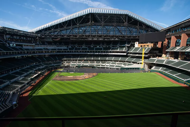 Image: A wide view of the field and seating at Globe Life Field.
