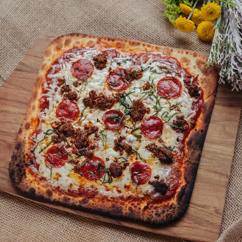 Image: Halal beef sausage and pepperoni flatbread