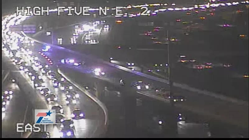 Image: A view of the traffic backup near the intersection of U.S. 75 and I-635 at about 6 a.m. Tuesday.