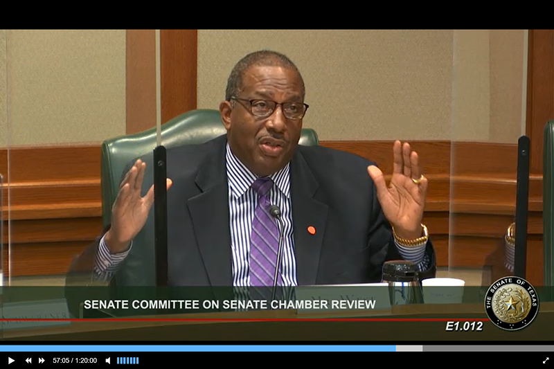 Image: Dallas state Sen. Royce West addresses the Senate Chamber Review Committee.