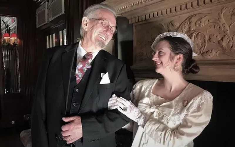 Image: Tommy Hogue and Lindsey Triplett as Will and Willy Lewis, who built the Aldredge House on Swiss Avenue between 1915 and 1917. Living history performances at the Aldredge House will begin again on the first Saturday of every month after the emergency.