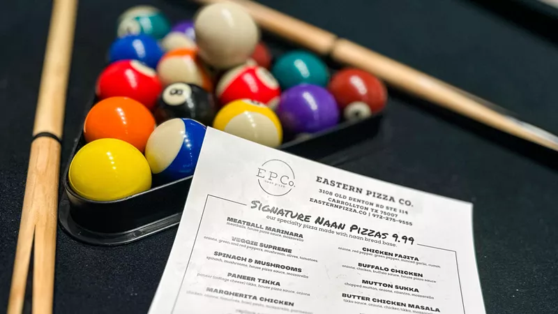 Image: Eastern Pizza Co. is a new place in Carrollton that provides the perfect spot to play some pool and eat some Desi-style naan crust pizza.