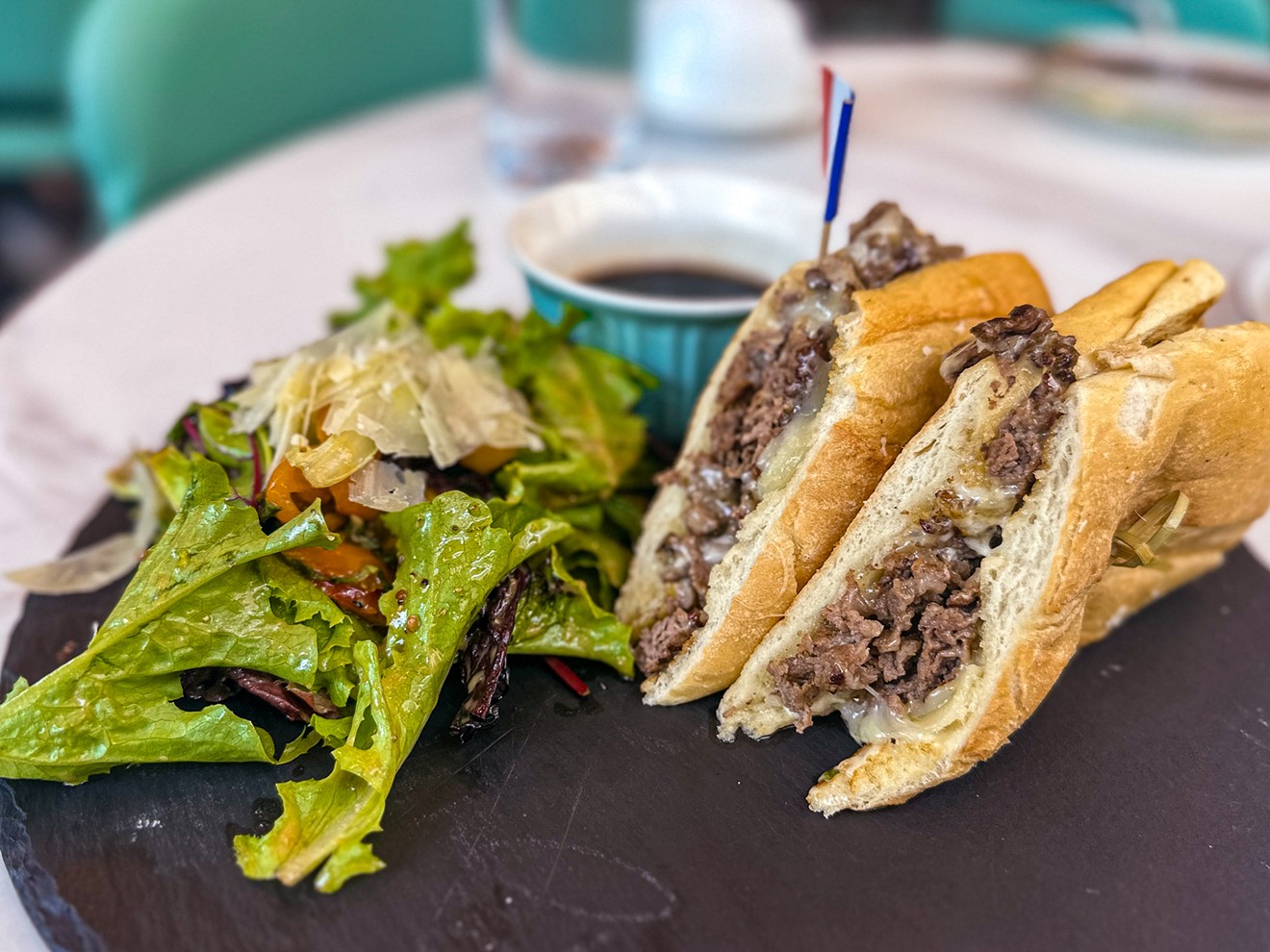 La Parisienne's take on the French Dip, complete with a wonderful side salad.