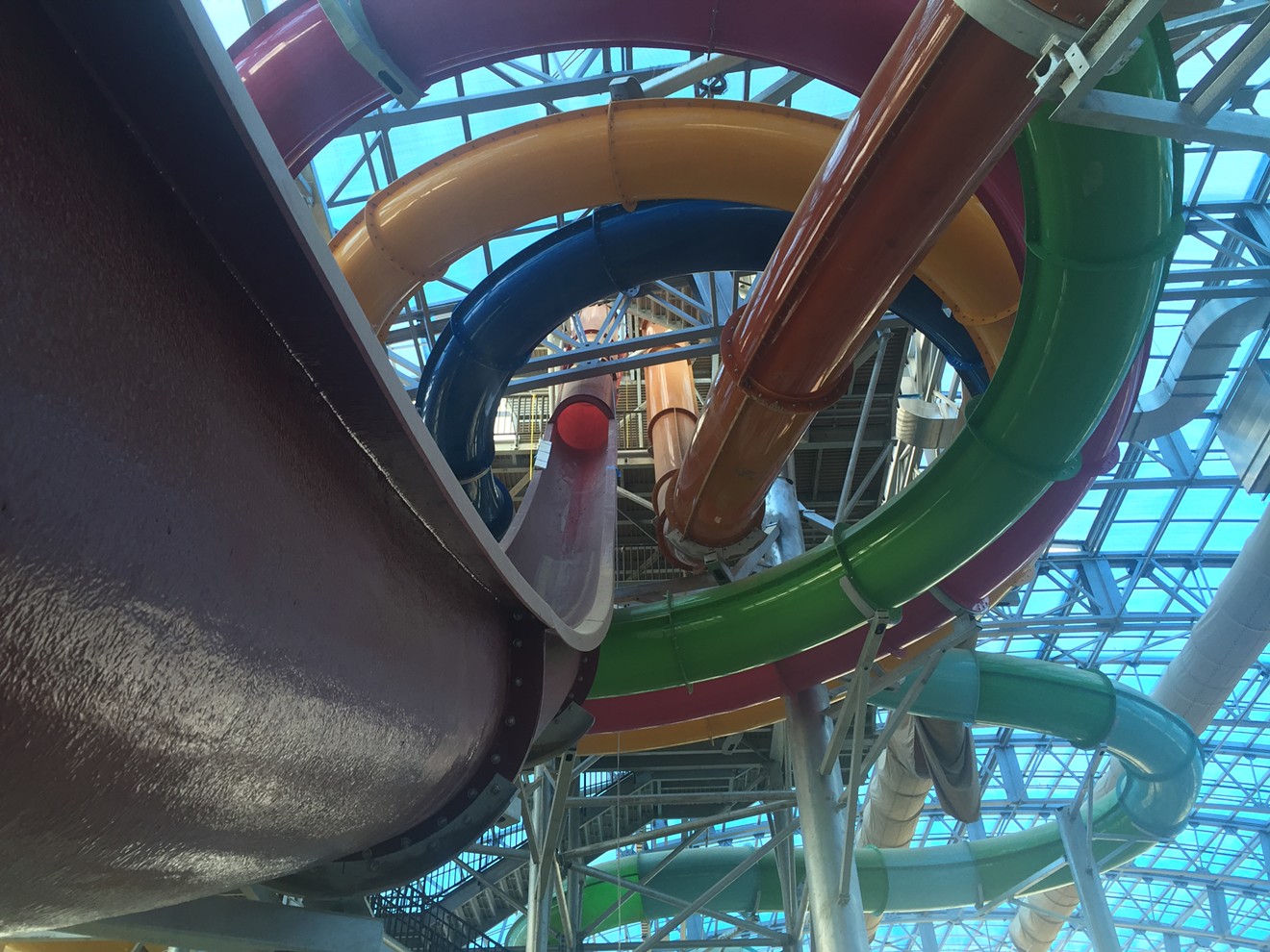 The two tallest and scariest-looking water slides have a "chicken out" slide that's not as steep or fast for guests who get to the top but lose the will to go through with it, says Steve Brinkel, the general manager of parks and recreation for Whitewater West Industries.