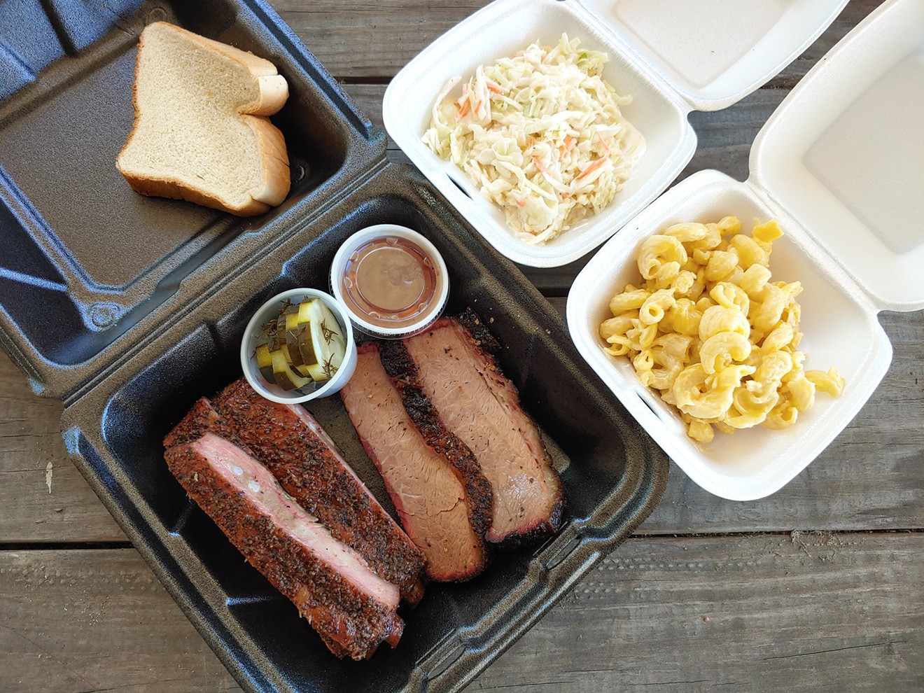 A rib and brisket plate with two sides from the recently opened Parry Avenue Barbecue Co.