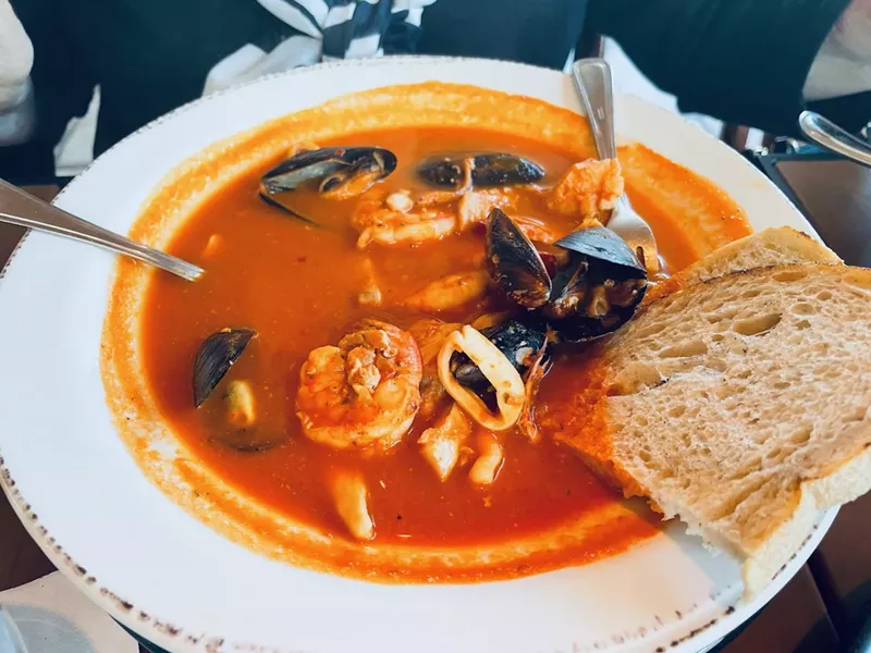 Image: Cioppino is a seafood stew with mussels, clams, calamari, fish, shrimp all in a tomato broth.