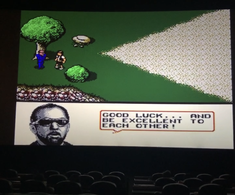 Image: The Alamo Drafthouse Richardson's Wednesday night screening of Bill & Ted Face the Music included some footage from the NES game based on the first film Bill & Ted's Excellent Adventure.