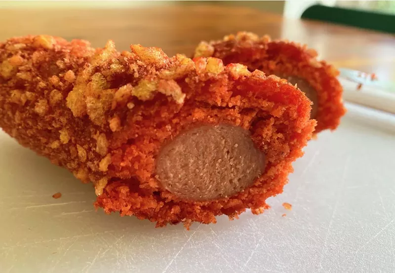 Image: That there, Clark, is a corn dog made with flamin' hot Cheetos.