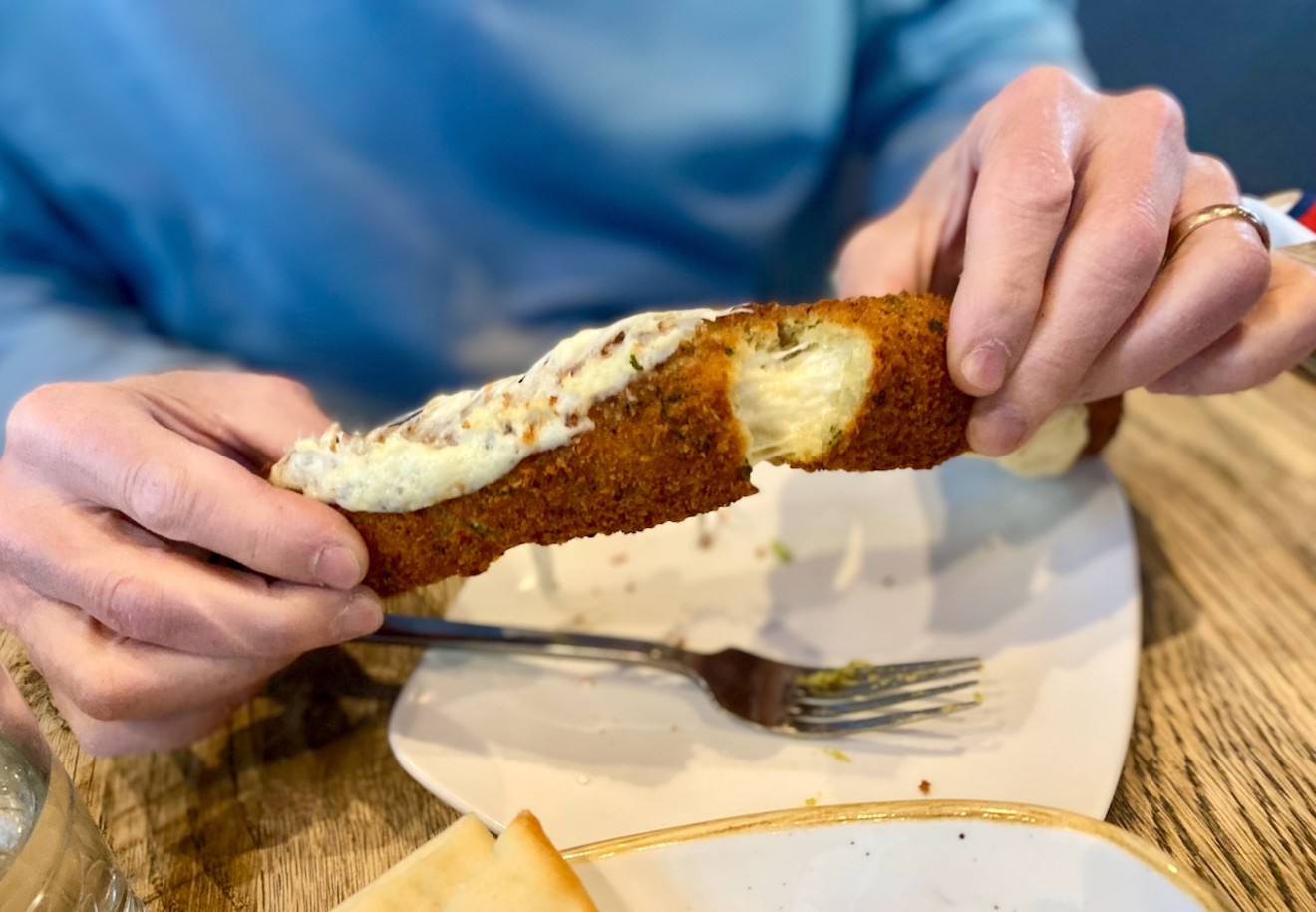 Happiest Hour's foot-long mozzarella sticks come in orders of five, so bring friends.