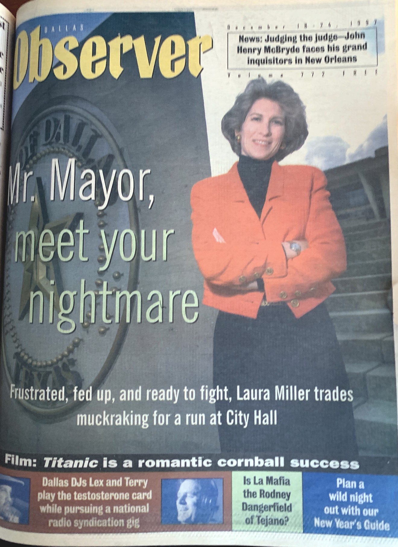 The Dallas Observer cover from the 1997 issue in which Laura Miller announced her run for City Council.