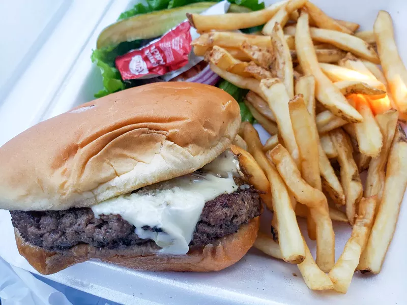Image: The burger to go from St. Pete's Dancing Marlin in Deep Ellum.