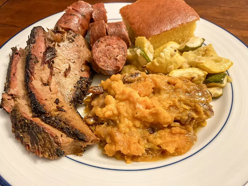 Image: No shame, but our plates are fancier than Slow Bone's plastic cafeteria trays.