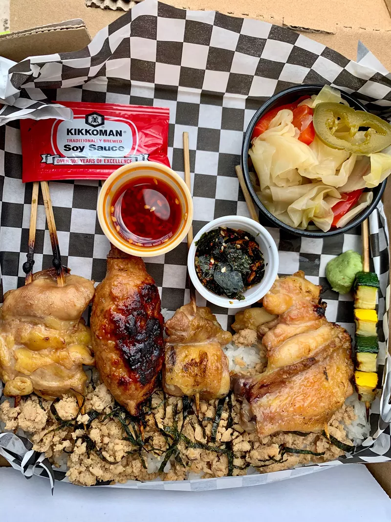 Image: The pizza party pack from Salaryman is a glorious arrangement of yakitori.