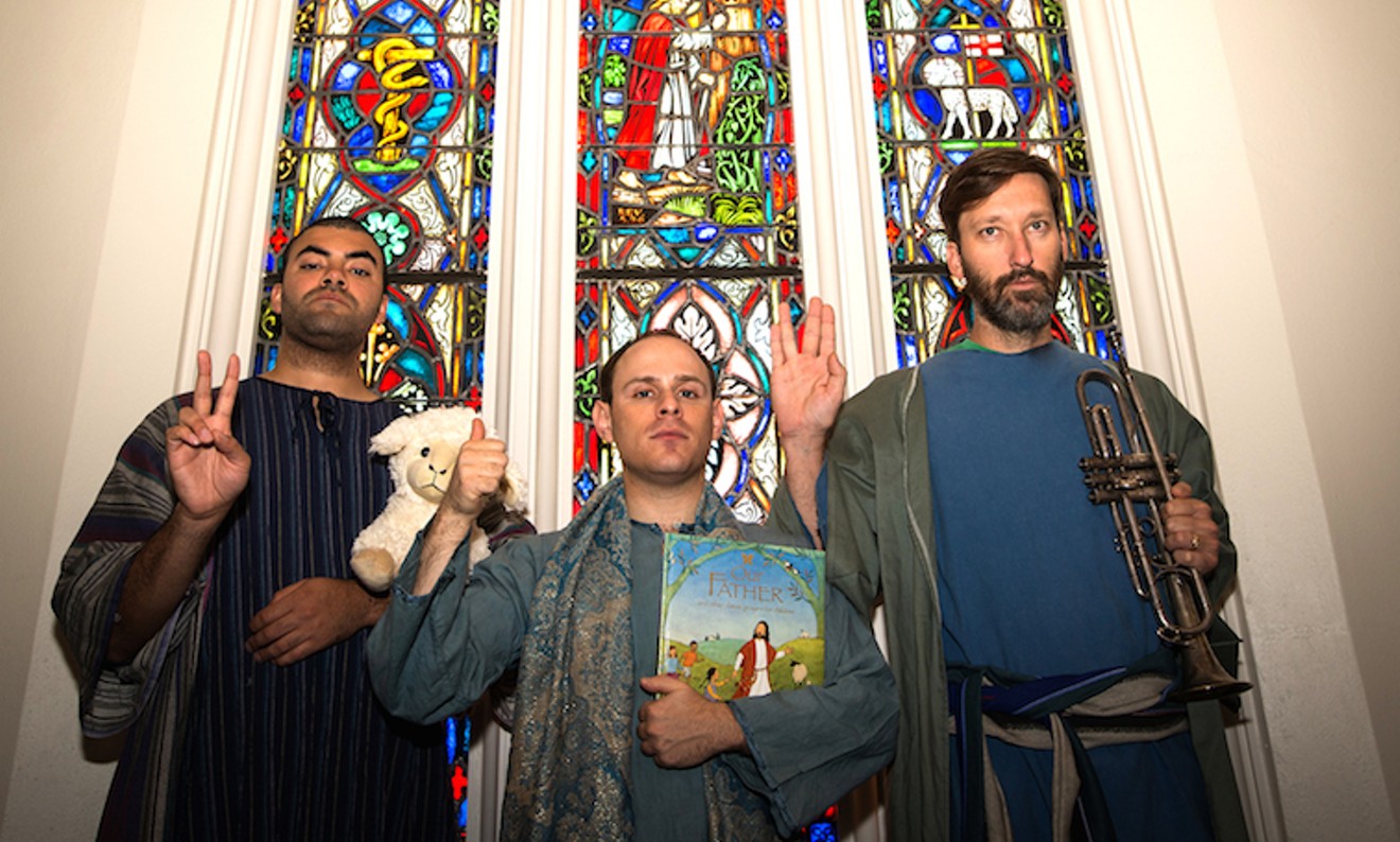 From left: Aaron Fouhey, Scott Zenreich and Brandon Murphy will perform in Amphibian's The Bible. Murphy and Zenreich, along with the show's director, are returning from the company's 2013 production; Fouhey is the new kid on the block.