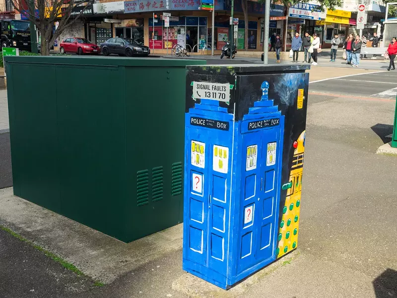 Image: A painted traffic signal box in Melbourne, Australia.