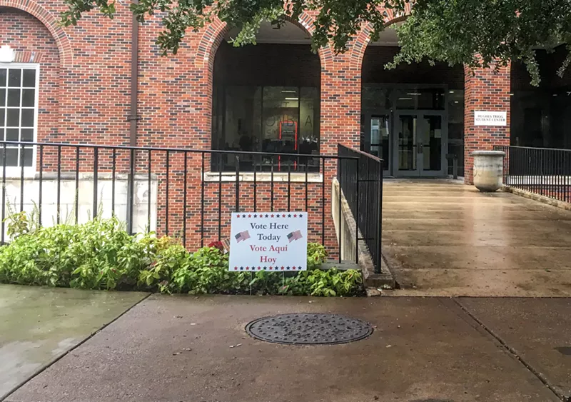 Image: An early voting station on the Southern Methodist University campus.